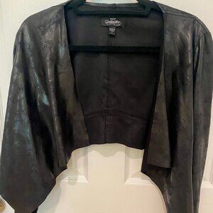 BEBE BLACK FAUX LEATHER CRUNCHY CROPPED JACKET